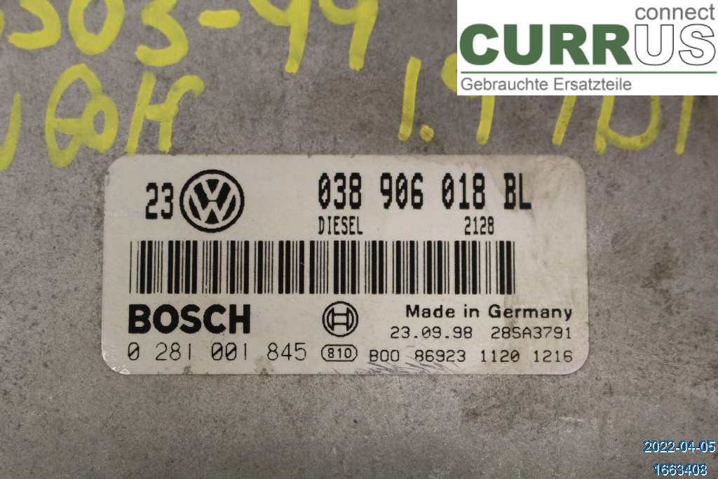 VW GOLF IV 98-06 Engine Control Unit Diesel (ECU) 038906018BL 1,9TDI
