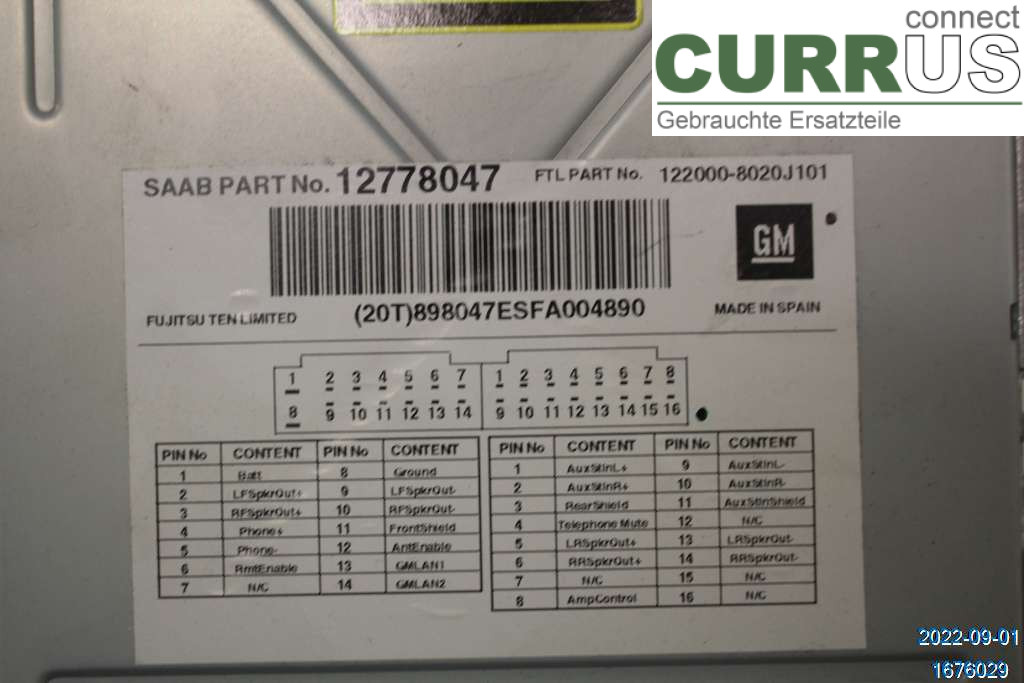 SAAB 9-5     06-10 Radio CD / Multimedia panel 12772903 B235E/B