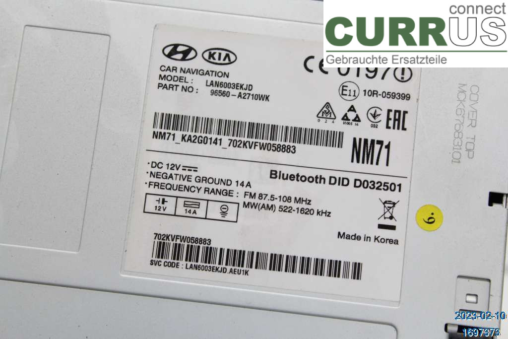 KIA CEED  12-18 Radio CD /Multimediapanel 96560A2710WK SW 1,6 CRDI
