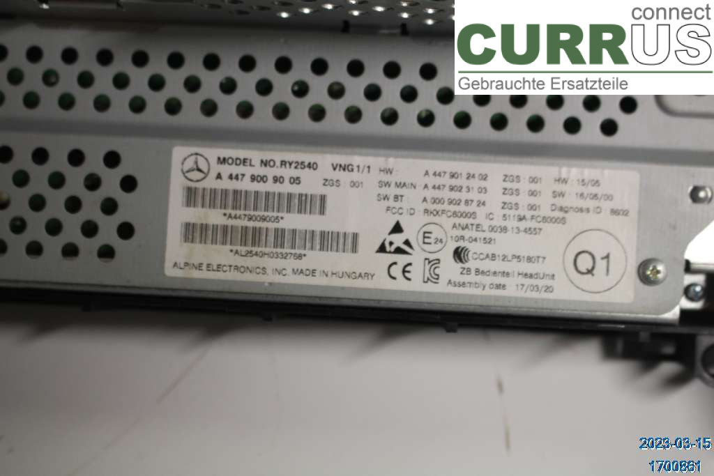 MB VITO/V-KLASS (W447)  14- Radio CD / multimediepanel A 447 900 90 05 2,1D  2143CC