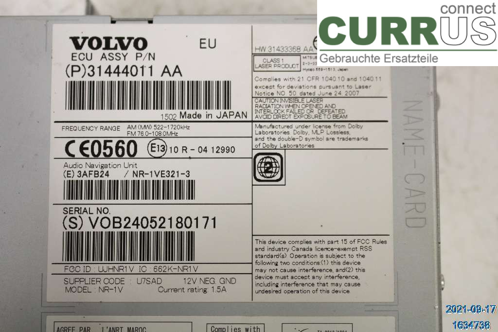 VOLVO XC60  14-17 Radio CD /Multimediapanel 36050605 D5 2.4