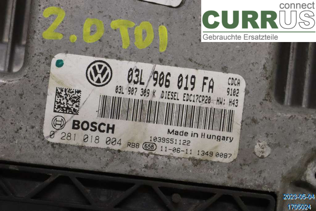 VW AMAROK  10-22 Motorstyringsenhed Diesel (ECU) 03L906019FA 2,0 TDI