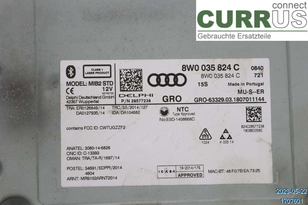 AUDI A4/S4  B9 16-19 Radio CD / Multimedia panel 8W0035824C 2.0 TDI
