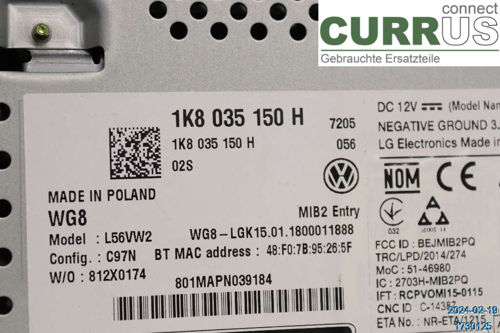 VW TRANSP/CARAVELLE 16- Radio CD / Multimedia panel 1K8035150H 2,0 TDI
