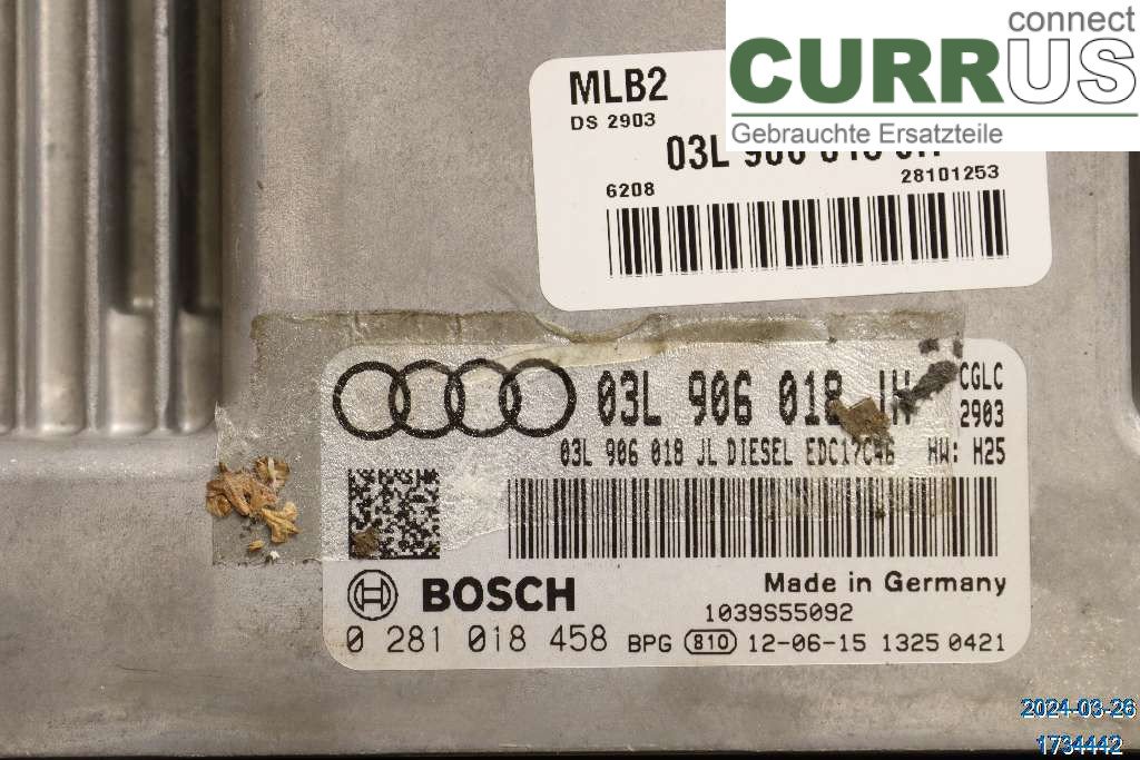 AUDI A4 12-15 Engine Control Unit Diesel (ECU) 03L906018JH 2,0 TDI