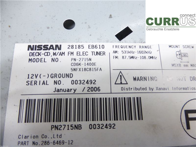 NISSAN PATHFINDER R51  05-12 Radio CD / Multimedia panel 28185EB600 