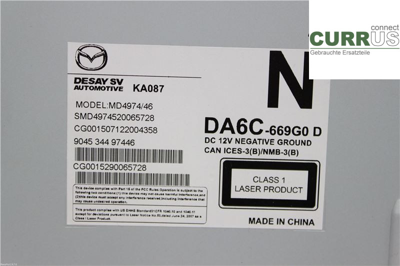 MAZDA CX-3 Radio CD / Multimedia panel DA6C-66-9G0-D PE-VPS
