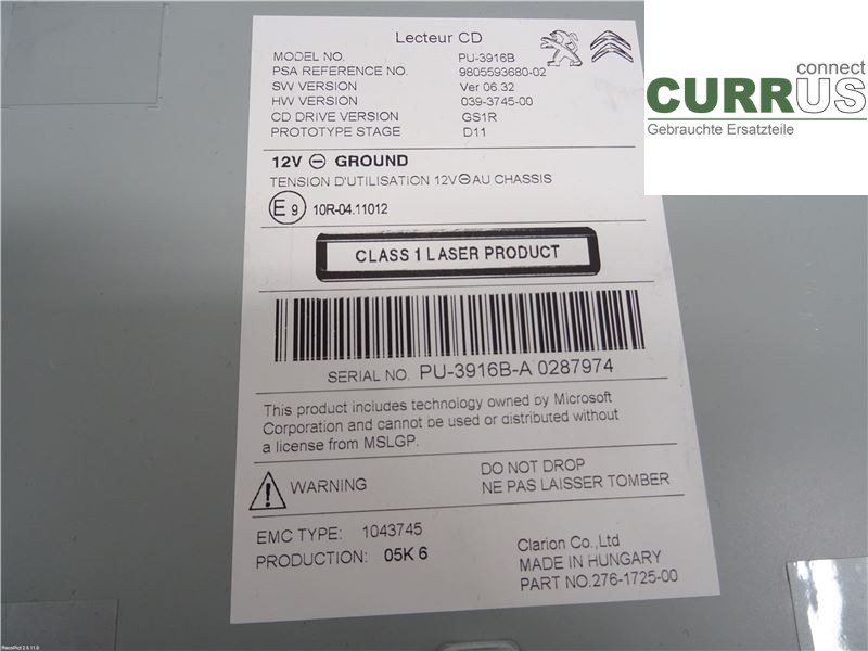 CITROEN C4 II  11-18 Radio CD / Multimedia panel 1613502180 1,6HDI BHZ
