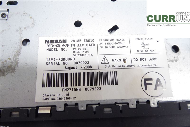 NISSAN NAVARA    05- Radio CD / Multimedia panel 28185EB610 2,5DCI YD25DDTI
