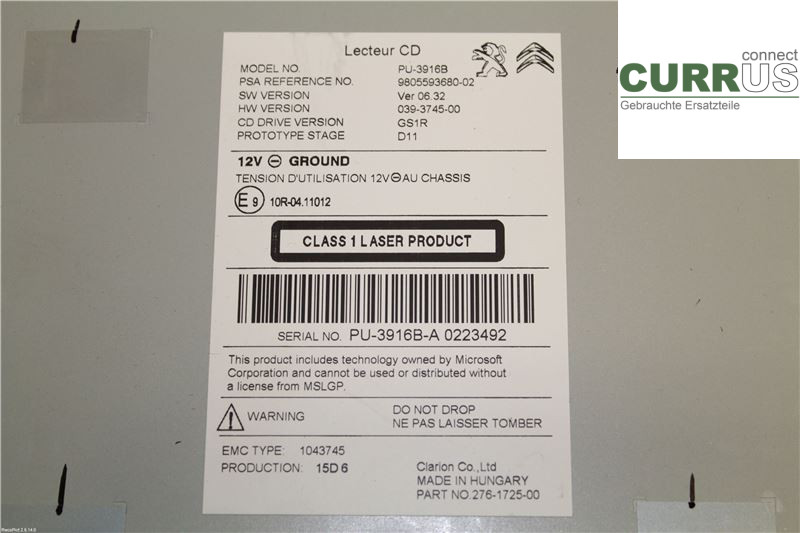 CITROEN C4 II  11-18 Radio CD / Multimedia panel 1613502180 1,6HDI BHZ