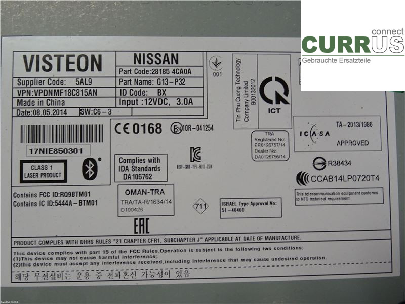 NISSAN X-TRAIL  14-21 Radio CD / Multimedia panel 281854CA0A 1,6DCI R9M410