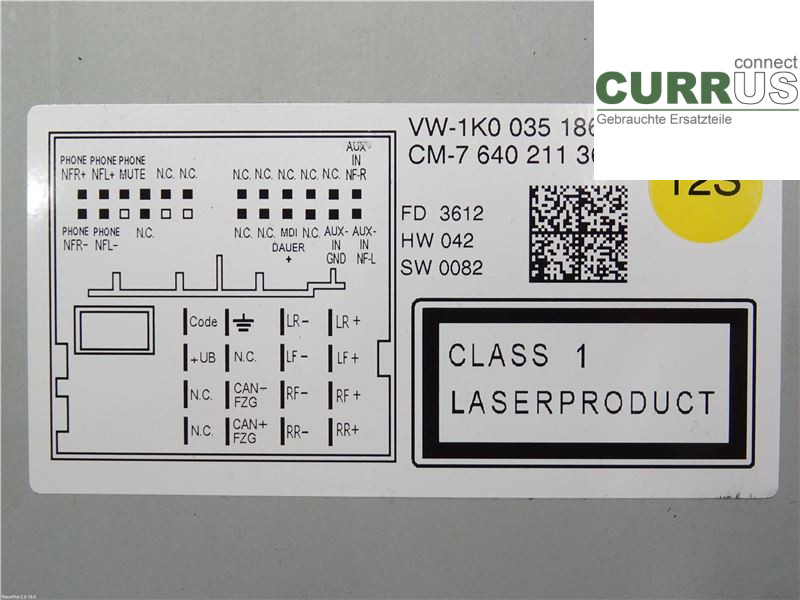 VW GOLF VI     09-13 Radio CD / Multimedia panel 1K0057186AN 1,6TDI CAYC