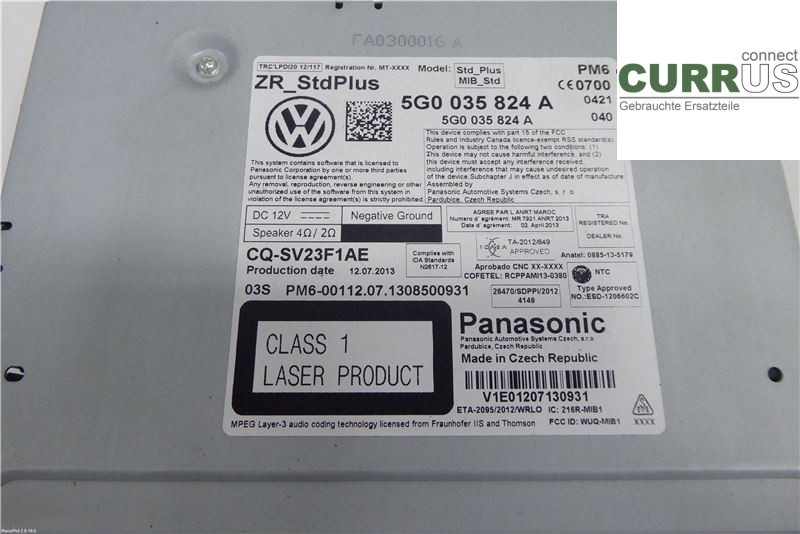 VW GOLF / E-GOLF VII   13-20 Radio-CD-/Multimedia-Panel 5G0035824AX 1,6TDI CLHA