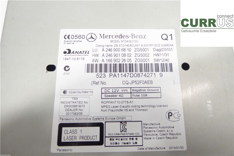 MB CLA-CLASS (C117/X117)  13-19 Radio CD / Multimedia panel A2469008710 1,6 M270.910