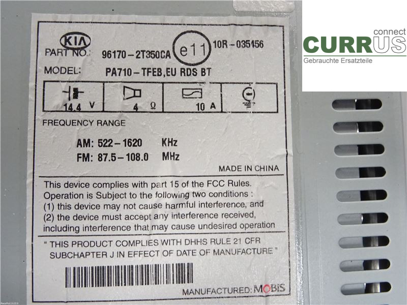 KIA OPTIMA  00-15 Radio CD / multimediepanel 961702T350CA 1.7CRDI D4FD