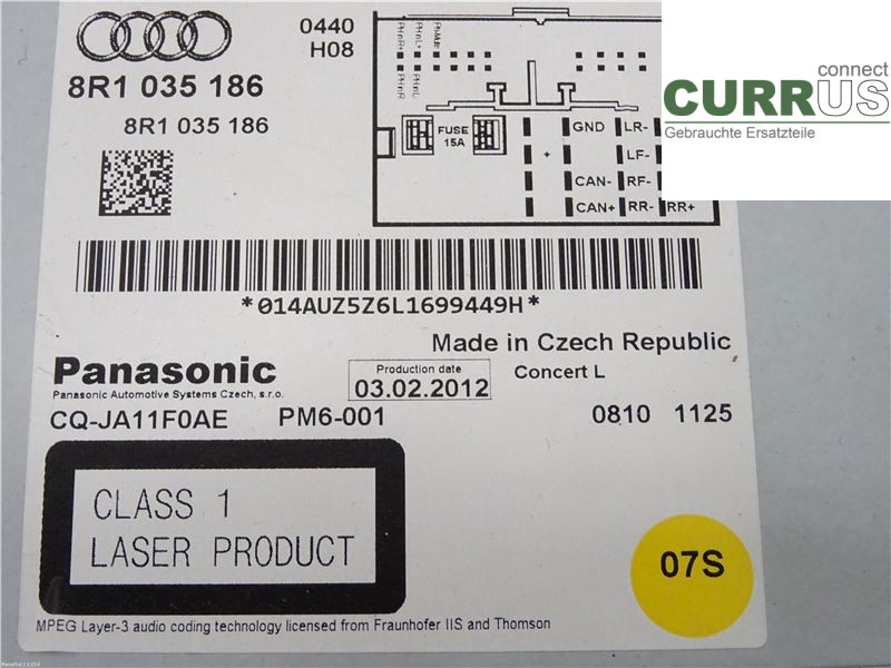 AUDI A5  07-16 Radio CD / panel multimedialny 8R1057186 2,0TDI CGLC