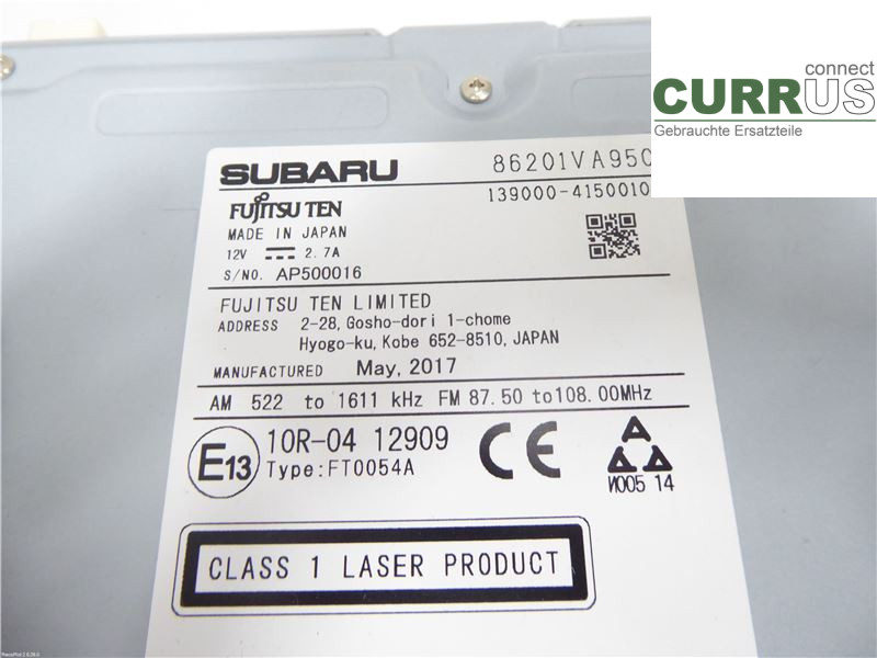 SUBARU WRX STI Radio-CD-/Multimedia-Panel 86201VA950 EJ25