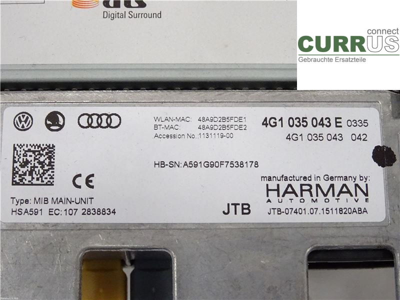 AUDI A6 ALLROAD 4G  12-18 Radio CD / Multimedia panel 4G1035043E CRTE