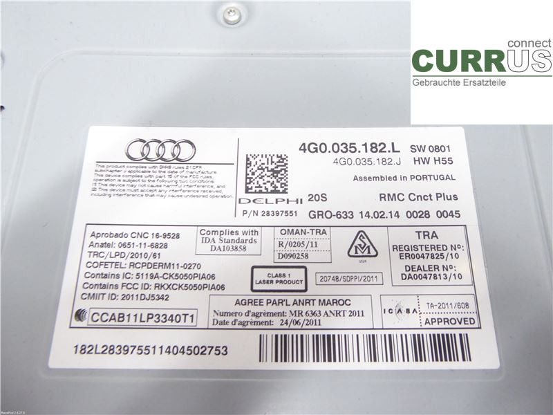 AUDI A6/S6 4G   11-18 Radio CD / Multimedia panel 4G0035182LX CGLC