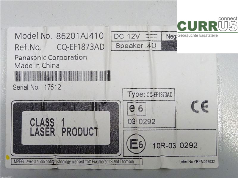 SUBARU OUTBACK    10-14 Radio CD / panneau multimédia 86201AJ410 EE20