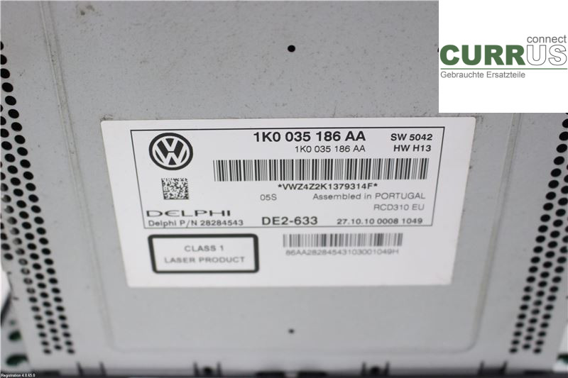 VW CADDY  11-15 Radio CD / panel multimedialny 1K0057187AX CFHF