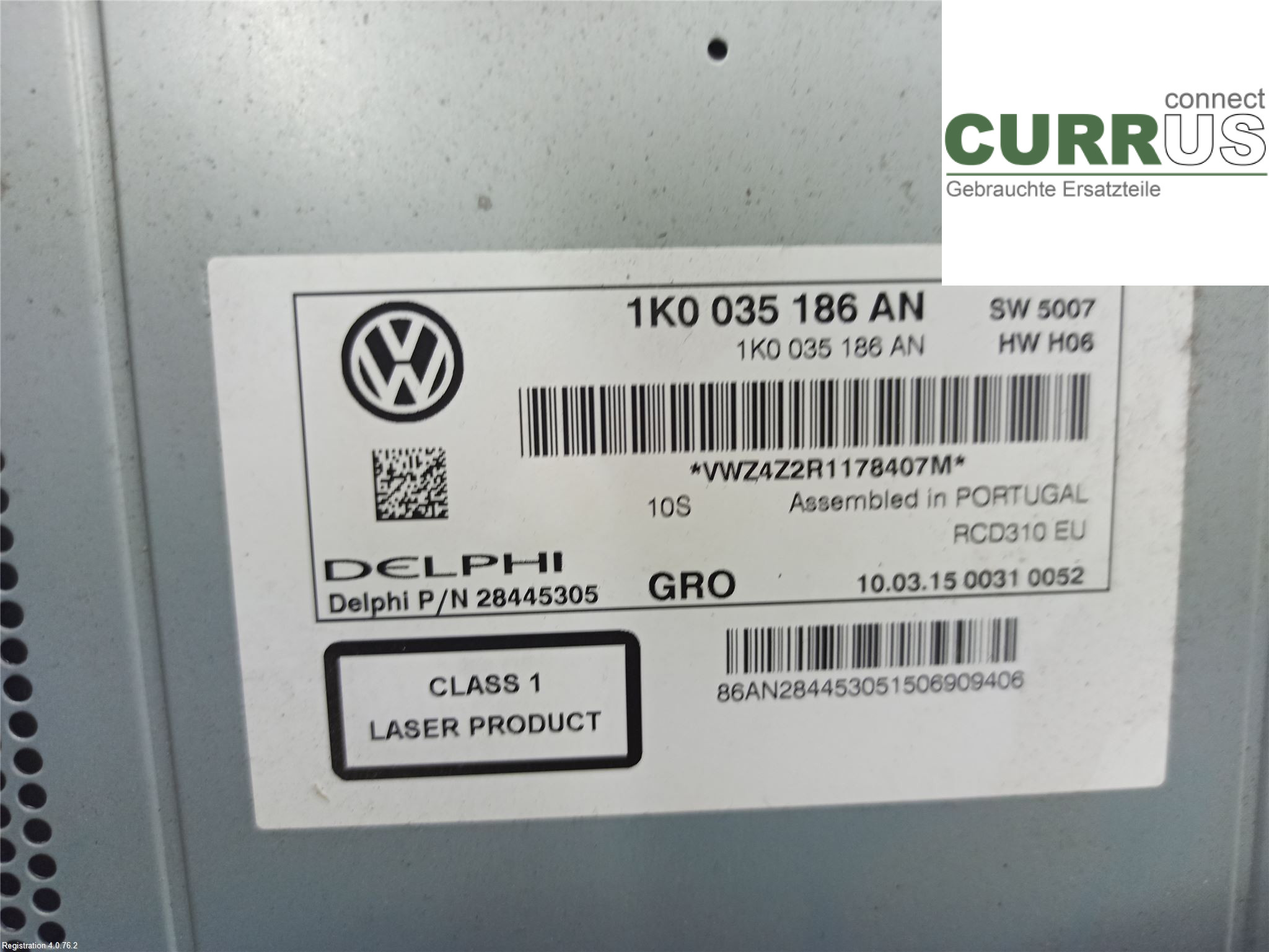 VW CADDY  11-15 Radio CD / multimediepanel 1K0035186AN CAYD