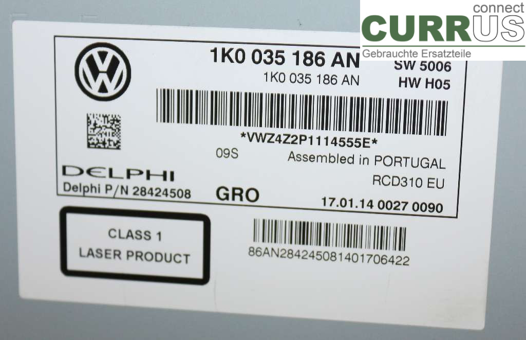 VW PASSAT  11-14 Radio-CD-/Multimedia-Panel 1K0057186AN 1.4 R4 160HK
