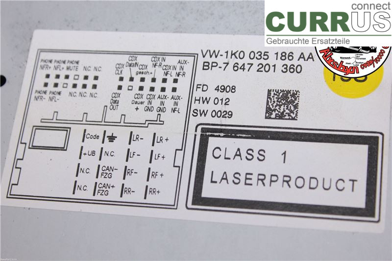 VW GOLF VI     09-13 Radio CD / Multimedia panel 1K0035186AA 1.6I 102HK