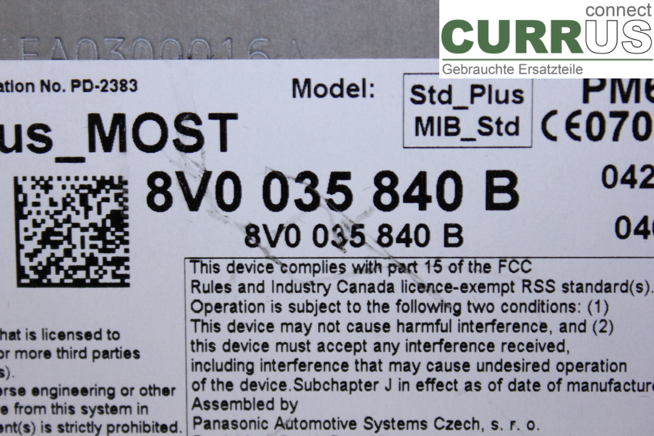 AUDI A3/S3 8V  13-20 Radio-CD-/Multimedia-Panel 8V0035840B 1.4TFSI 122HK