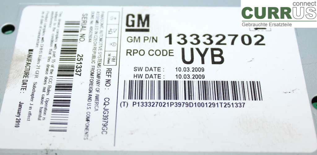 OPEL INSIGNIA  09-16 Radio CD / Multimedia panel 13332702 2.0 CDTI 131HK