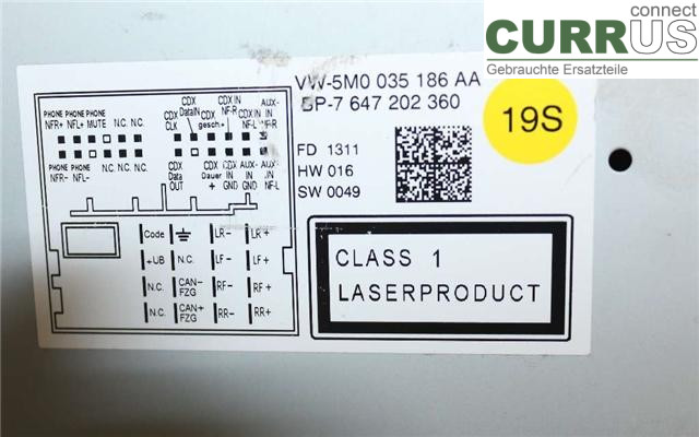 VW POLO       10-17 Radio CD / Multimedia panel 5M0057187AX 1.6 TDI 90HK