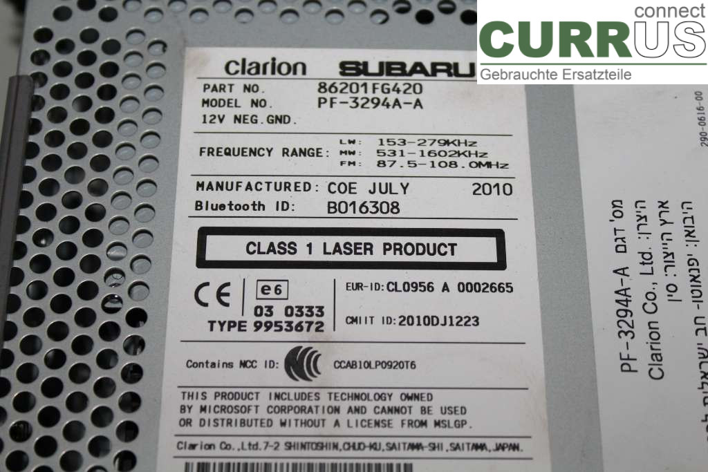 SUBARU STI RACING Radio CD / Multimedia panel 86201-FG420 2.5I WRX 301HK