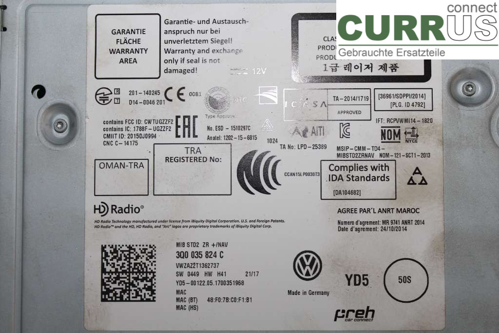 VW GOLF / E-GOLF VII   13-20 Radio CD / Multimedia panel 3Q0035824C 1,0 TSI