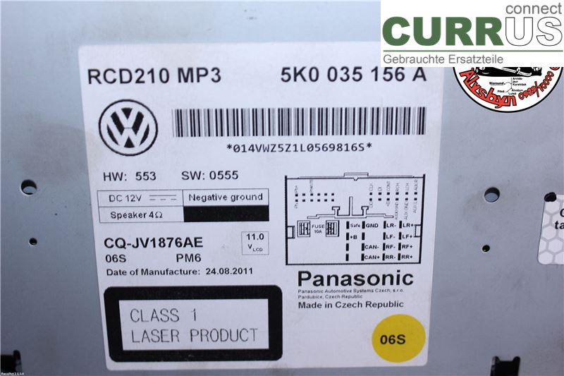 VW PASSAT  11-14 Radio-CD-/Multimedia-Panel 5K0057156A 2.0TDI R4 140HK
