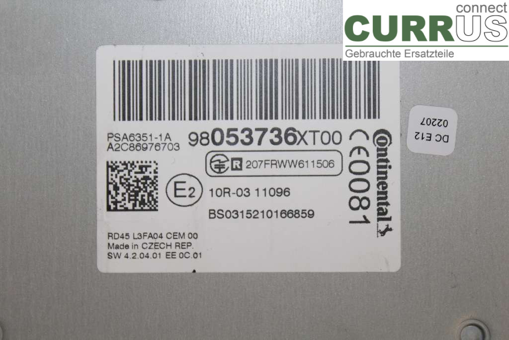 PEUGEOT PARTNER 16-18 Radio CD / multimediepanel 1616144880 1.6HDI 99HK