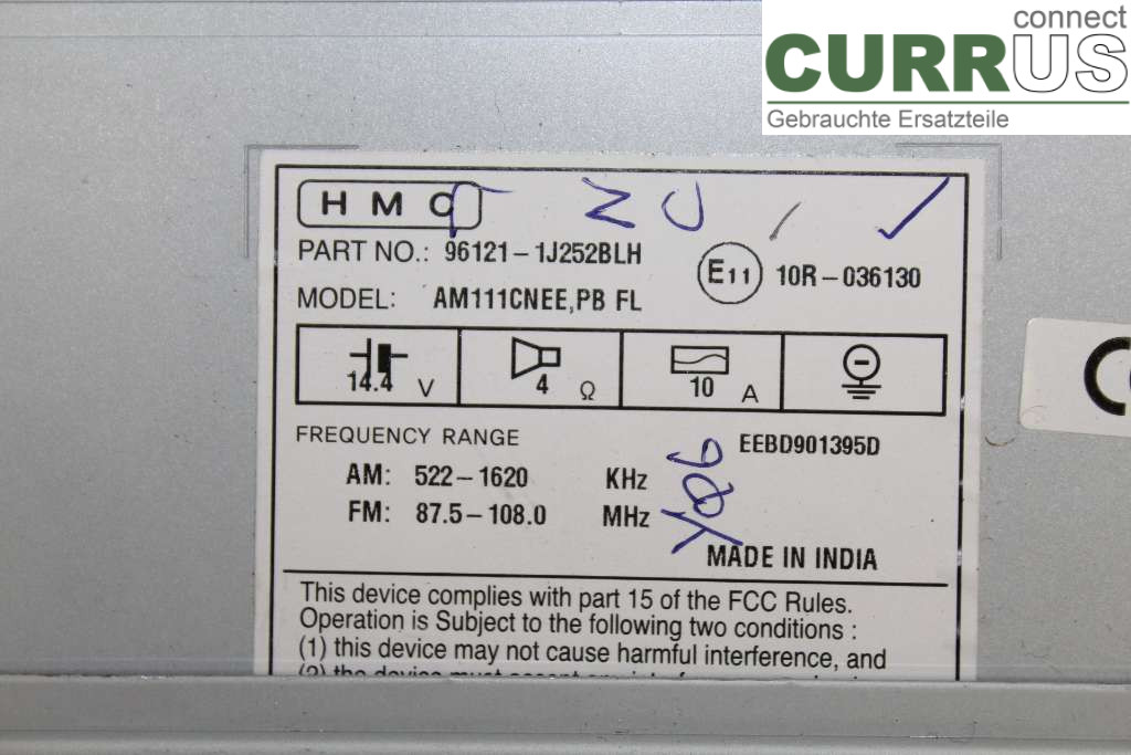HYUNDAI i20   09-14 Radio CD /Multimediapanel 96121-1J252BLH 1,2i R4 84HK