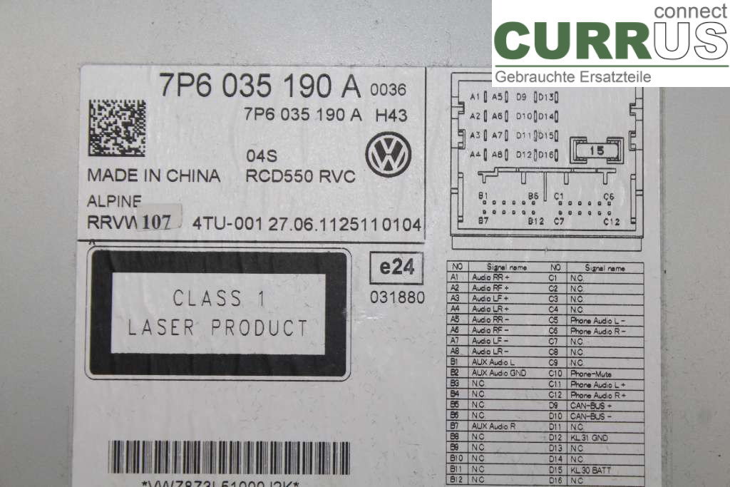 VW TOUAREG 7P  11-18 Radio CD / Multimedia panel 7P6035190A 3,0TDI V6 245HK