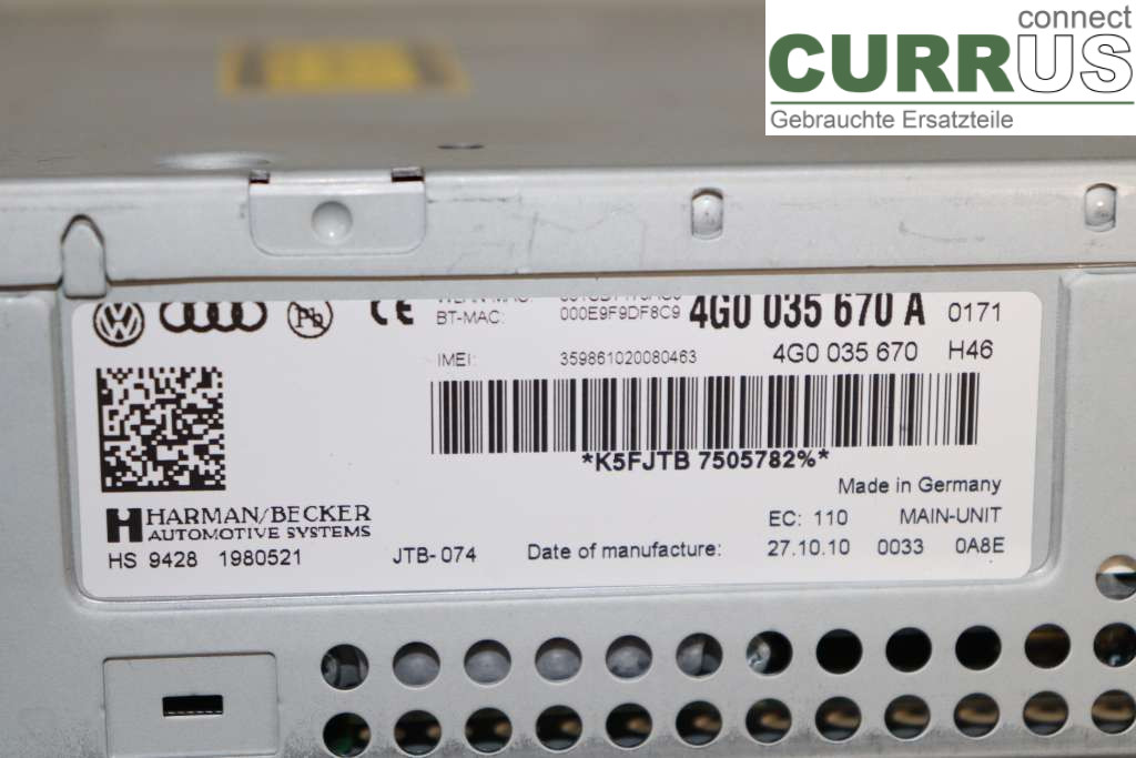 AUDI A7/S7 4G  11-17 Radio CD / Multimedia panel 4G0035670J 3,0TDI V6 245HK
