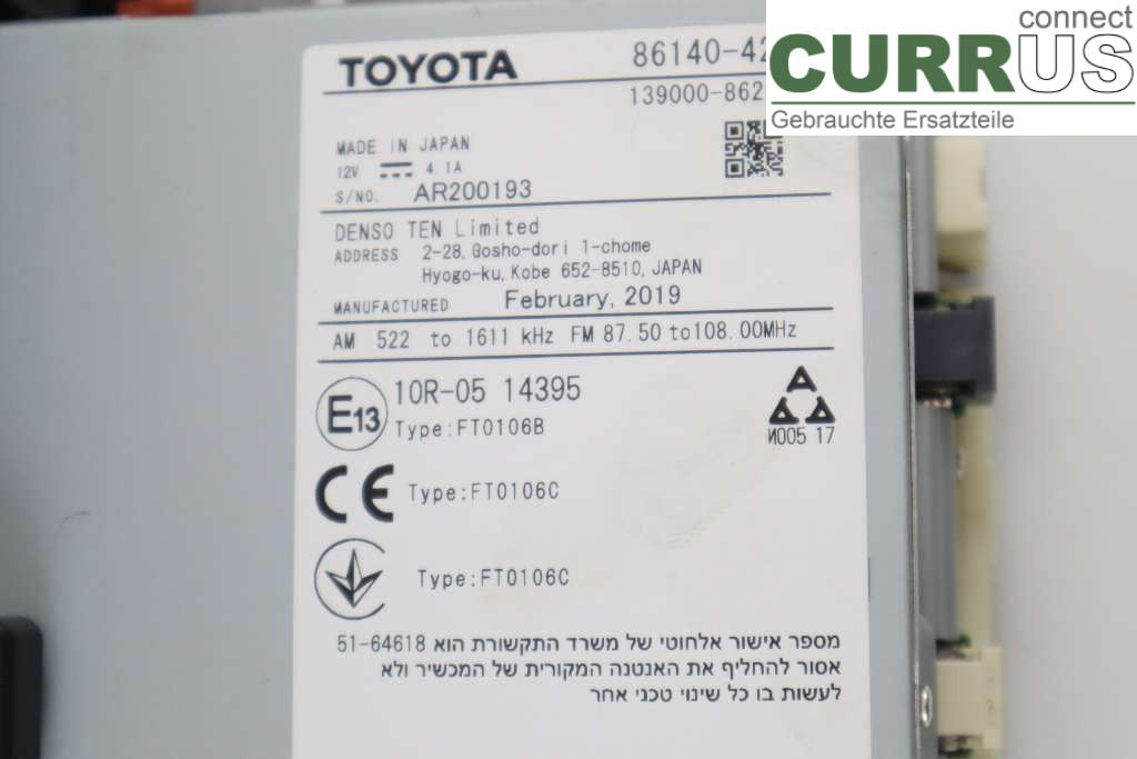 TOYOTA RAV4  19- Radio CD / Multimedia panel 86140-42671 2.5I HYBRID 178