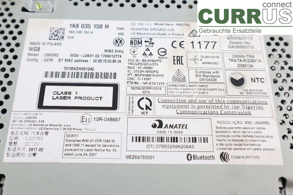 VW TRANSP/CARAVELLE 16- Radio CD / Multimedia panel 1K8035150H 2.0TDI 150HK