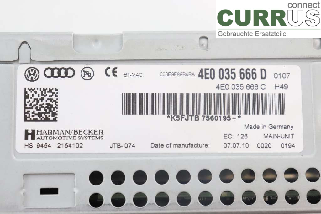 AUDI ALLROAD    06-11 Radio-CD-/Multimedia-Panel 4E0035666HX 3,0TDI V6 176KW