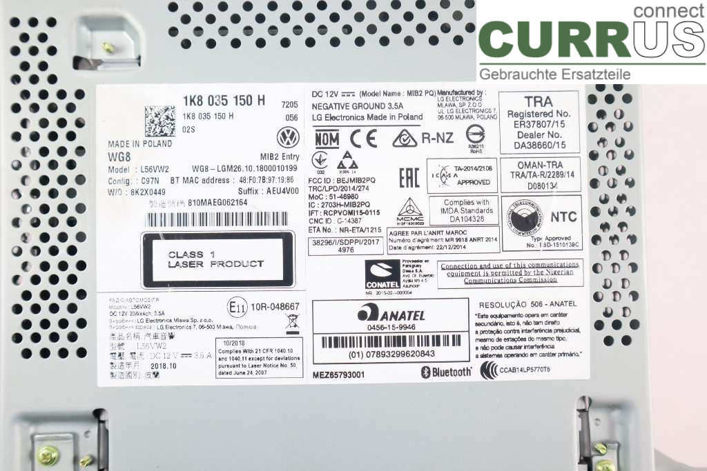 VW TRANSP/CARAVELLE 16- Radio CD / Multimedia panel 1K8035150H 2.0TDI 150HK