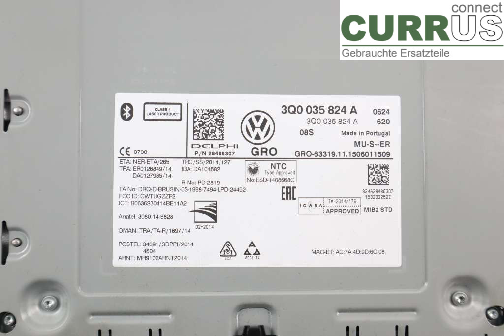 VW PASSAT  15-19 Radio CD / panel multimedialny 3Q0035824AX 2.0TDI 239HK