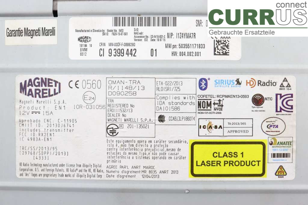 BMW F10/F11/F18  09-17 Radio CD / Multimedia panel 65128791780 2.0D XDRIV 190H