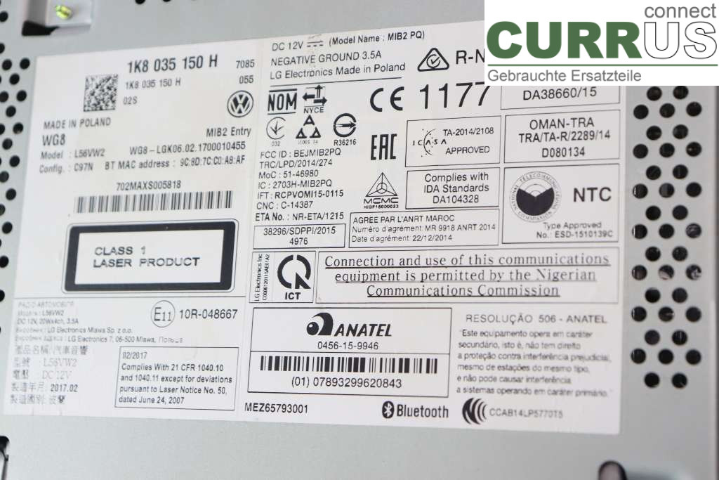 VW TRANSP/CARAVELLE 16- Radio CD / Multimedia panel 1K8035150H 2.0TDI 102HK