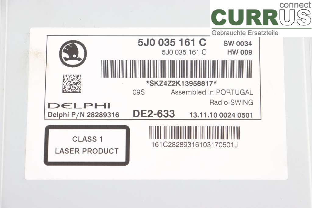 SKODA FABIA         07-14 Radio CD /Multimediapanel 5J0035161D 1.6TDI 90HK