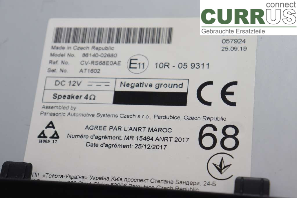 TOYOTA COROLLA 19- Radio CD / multimediepanel 86140-02680 1.8I HYBRID