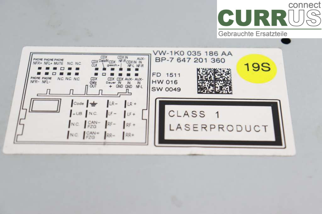 VW CADDY  11-15 Radio CD / panel multimedialny 1K0057187AX 1.6 TDI