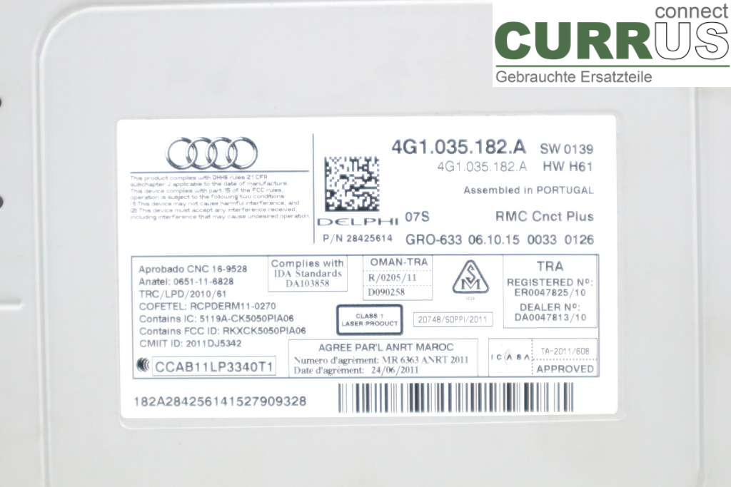 AUDI A6 ALLROAD 4G  12-18 Radio CD / Multimedia panel 4G1035182AX 3.0TDI 218HK