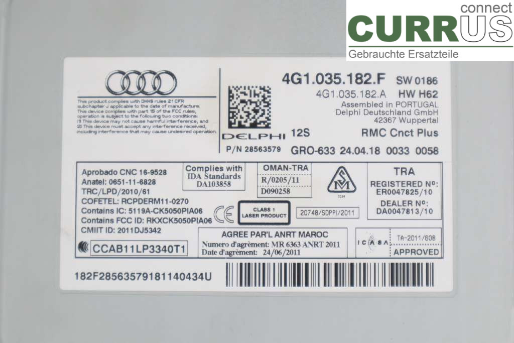 AUDI A6 ALLROAD 4G  12-18 Radio CD / Multimedia panel 4G1035182F 3.0TDI